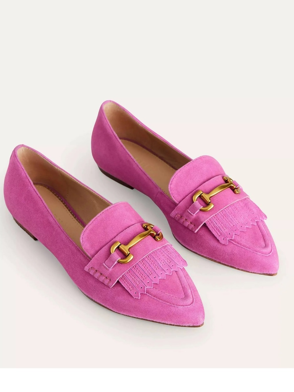 Boden Iris Ghillie Suede Pointed-Toe Loafers in pink suede